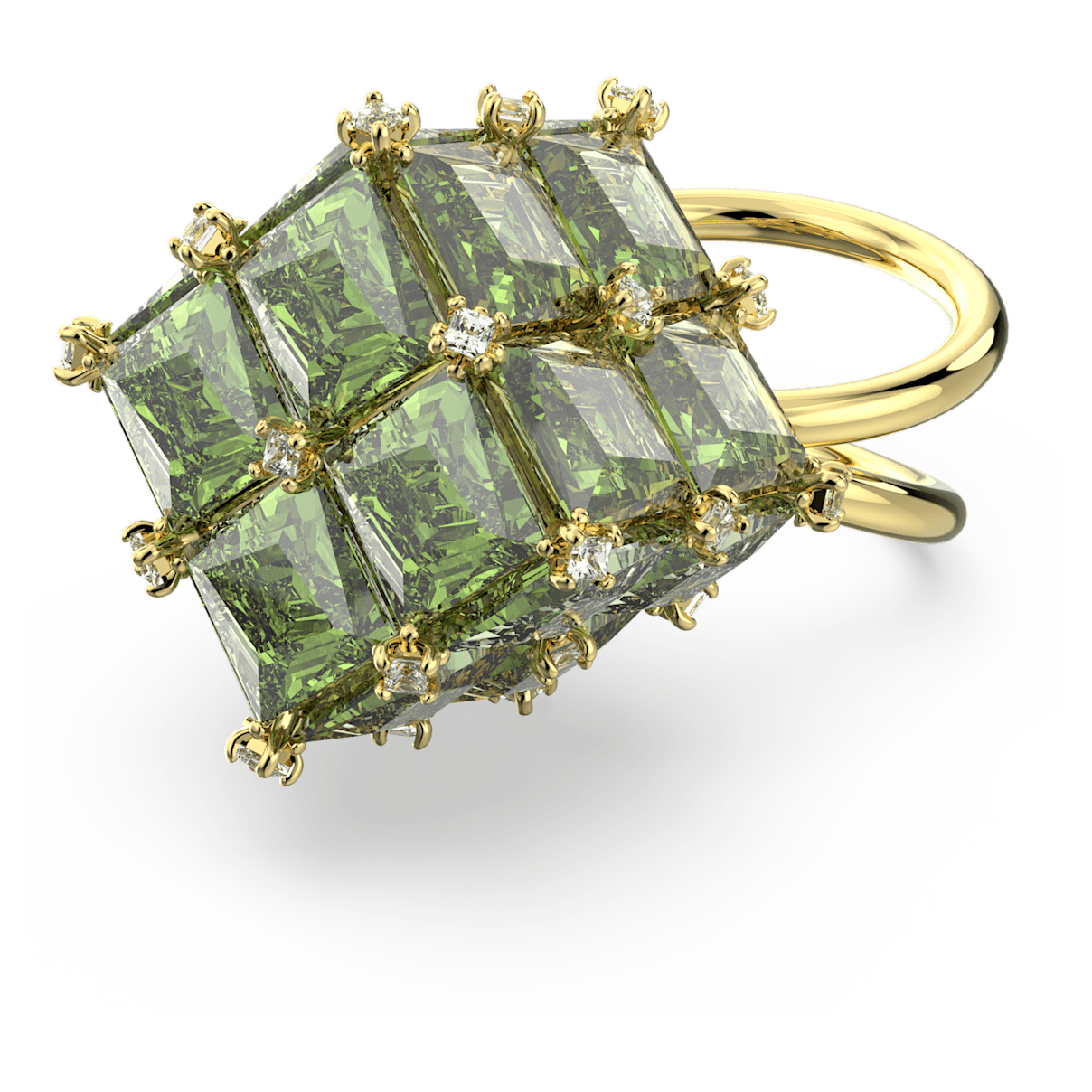 

Swarovski Curiosa 个性戒指, 正方形切割, 绿色, 镀金色调
