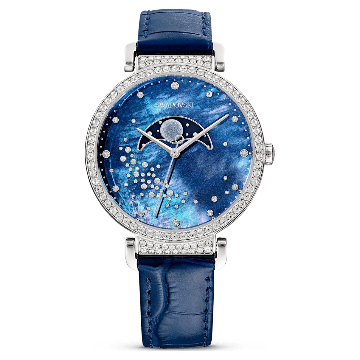 

Swarovski Passage Moon Phase 腕表, 瑞士制造, 月亮, 真皮表带, 蓝色, 不锈钢