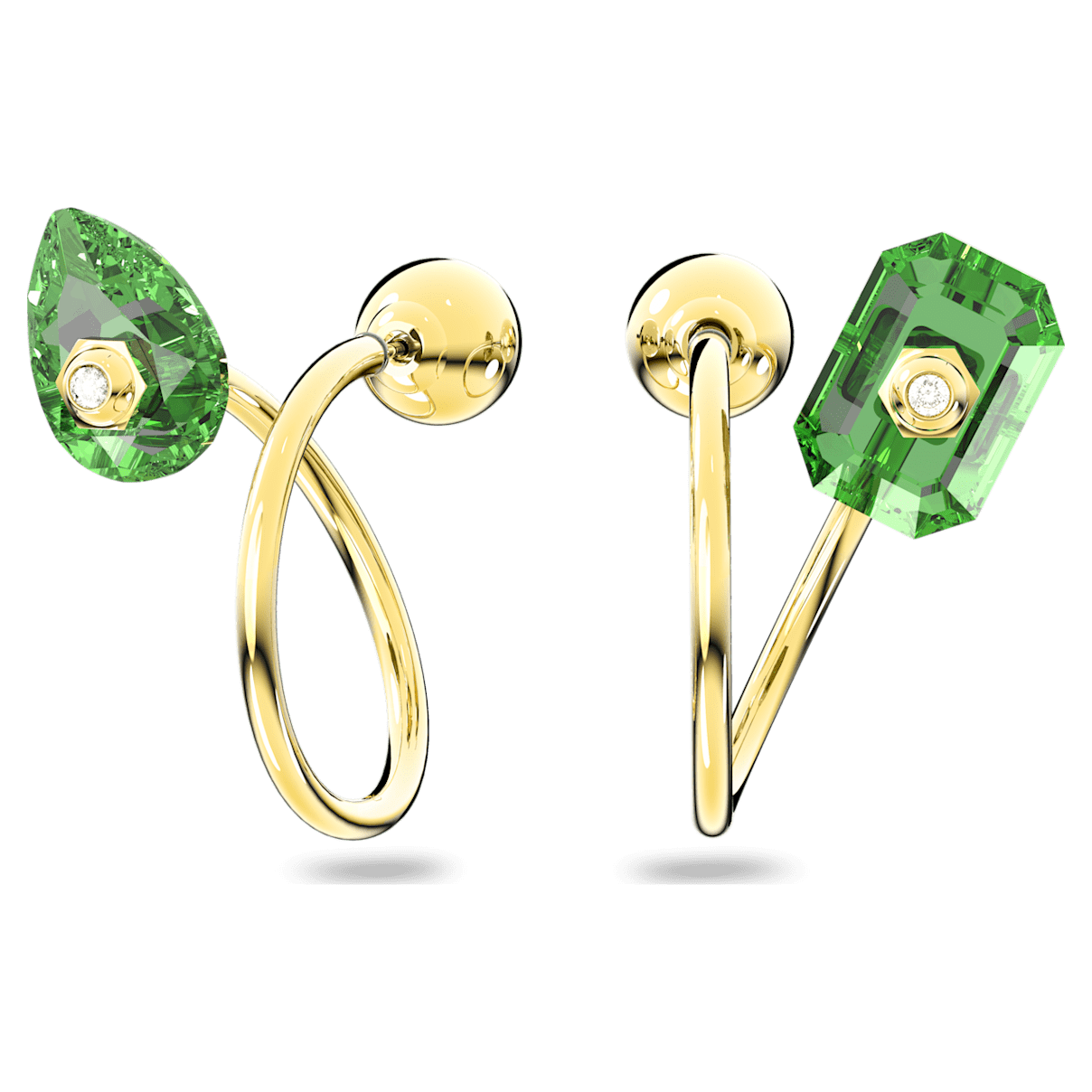

Swarovski Numina 水滴形耳环, 非对称设计, 混合切割, 绿色, 镀金色调