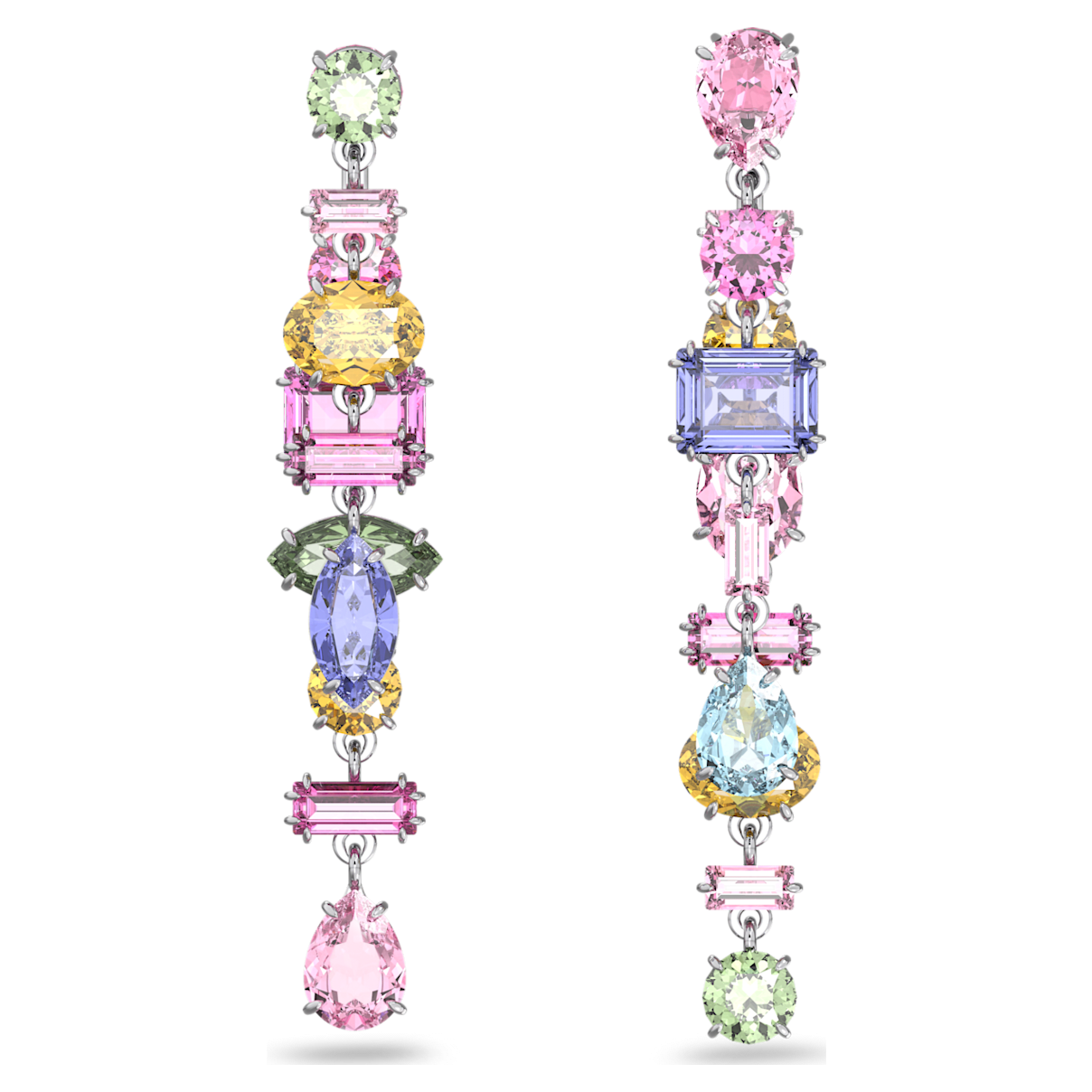 

Swarovski Gema 드롭 이어링, 비대칭 디자인, 믹스 컷, 롱, 멀티컬러, 로듐 플래팅