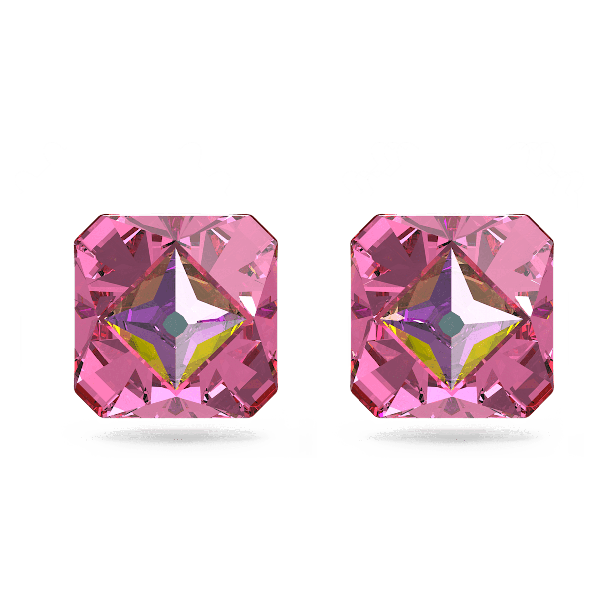 

Swarovski Ortyx 耳钉, 金字塔切割, 粉红色, 镀金色调