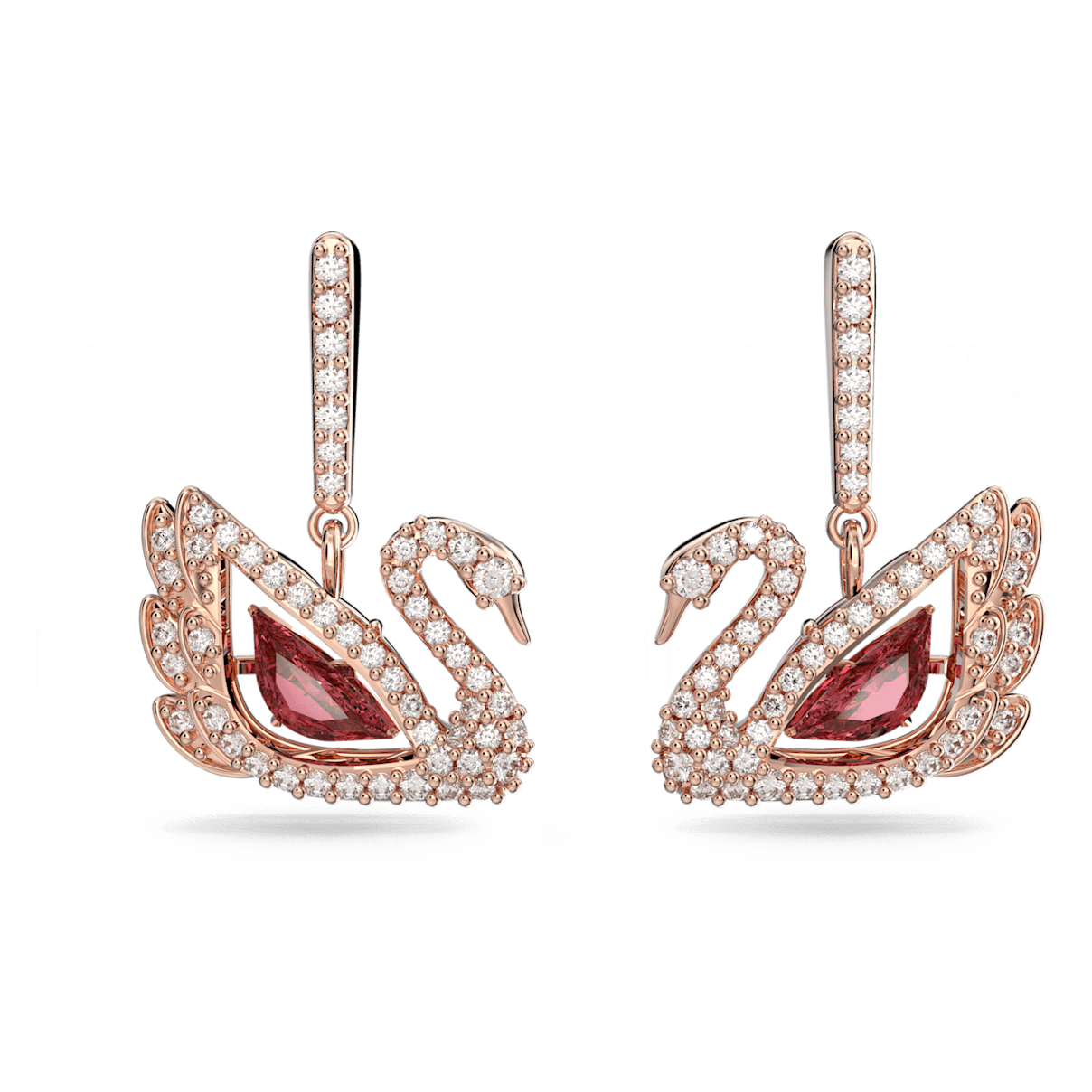 

Swarovski Dancing Swan 水滴形耳环, 天鹅, 红色, 镀玫瑰金色调