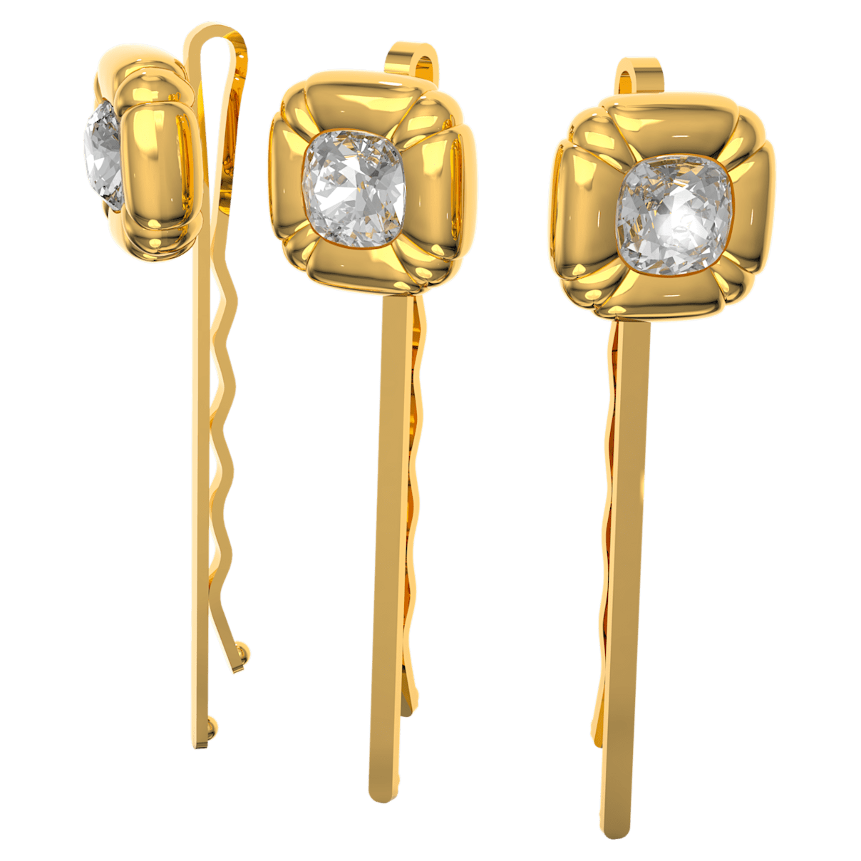 

Swarovski 发卡, 套装（3）、枕形切割, 金色, 镀金色调
