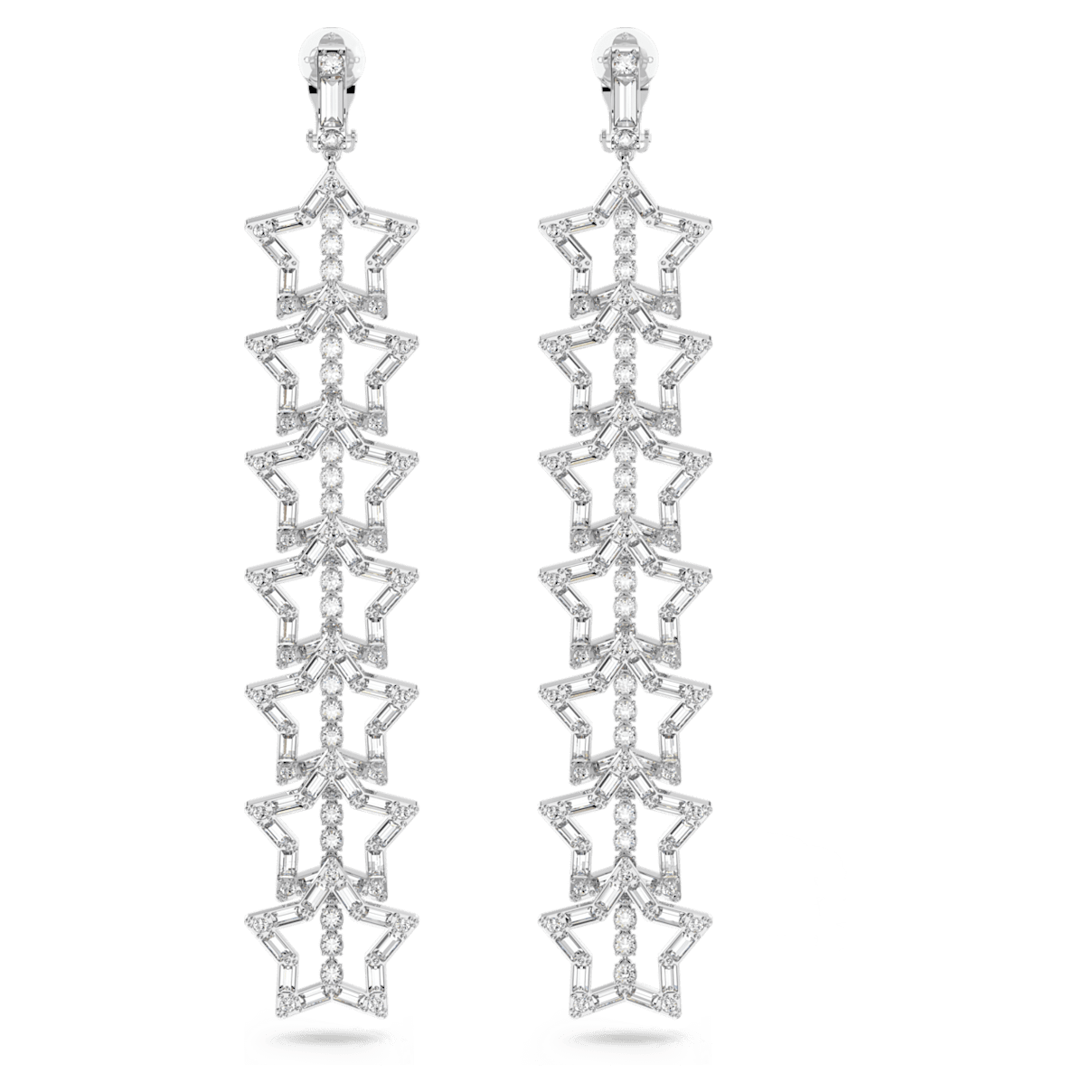 

Swarovski Stella 夹式耳环, 星星, 白色, 镀铑