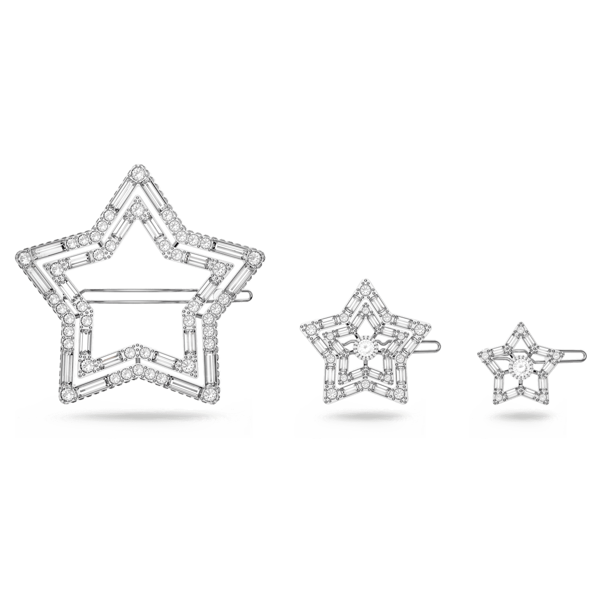 

Swarovski 发夹, 套装 (3), 星星, 白色, 镀铑