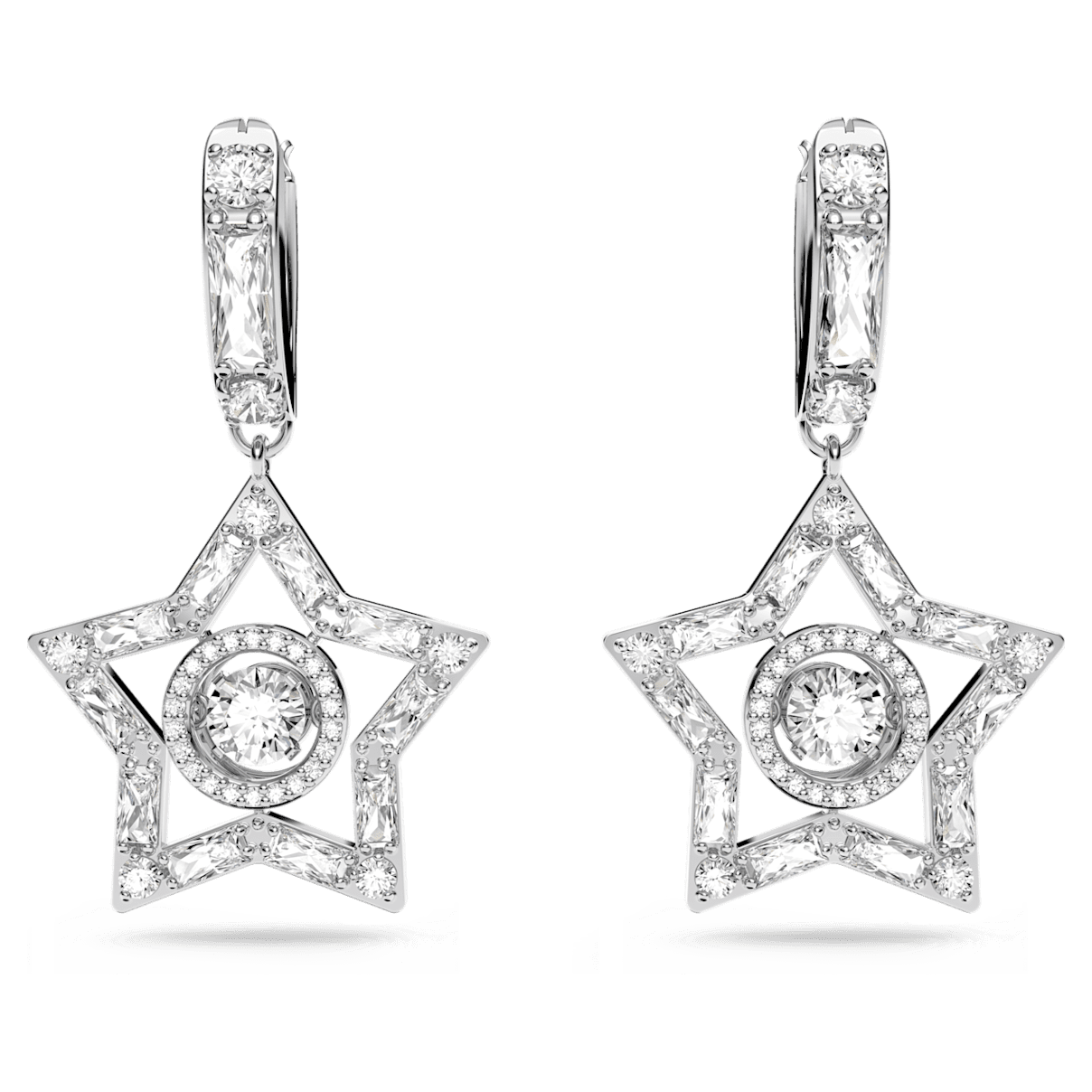 

Swarovski Stella 水滴形耳环, 混合切割, 星星, 白色, 镀铑