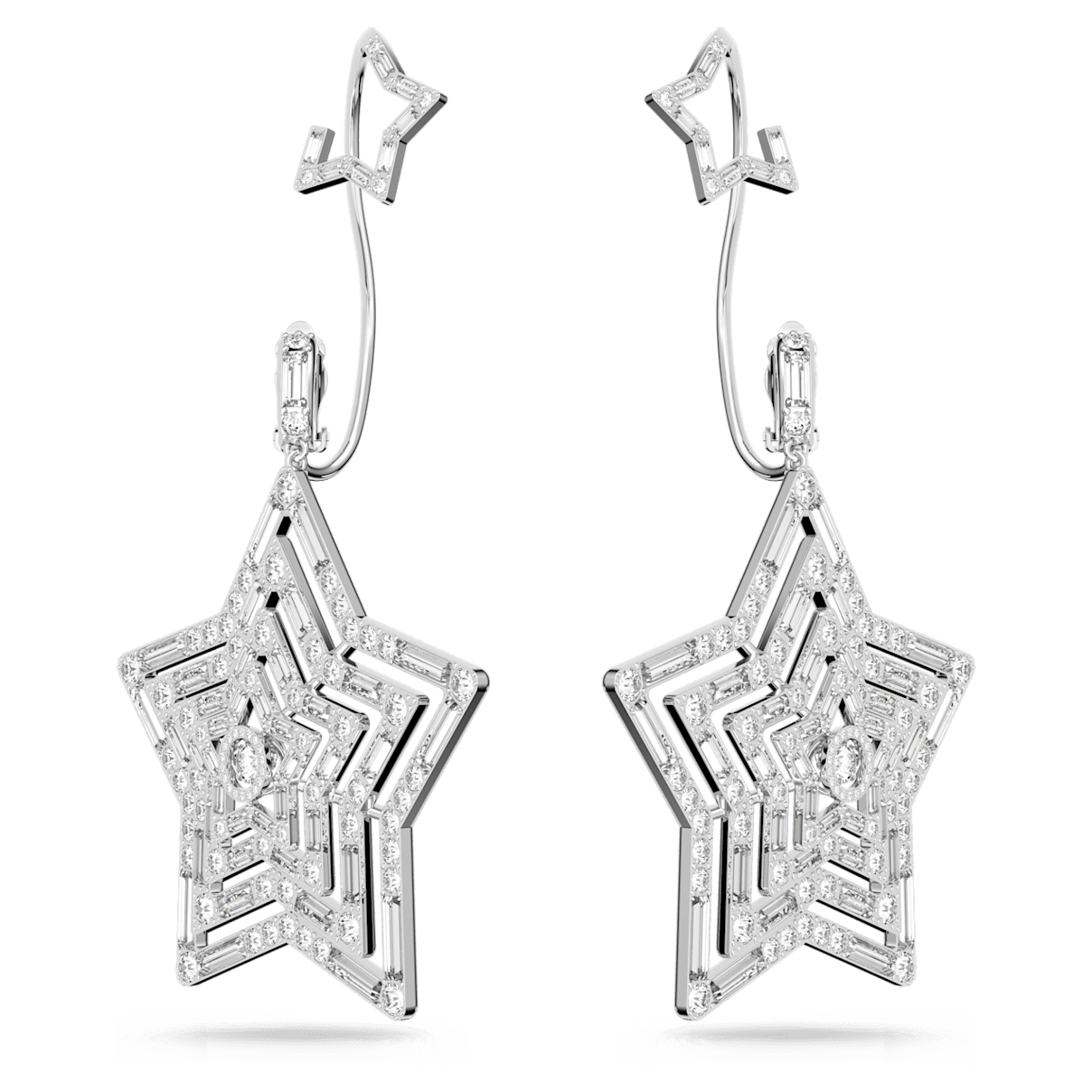 

Swarovski Stella 夹式耳环, 星星, 大号, 白色, 镀铑