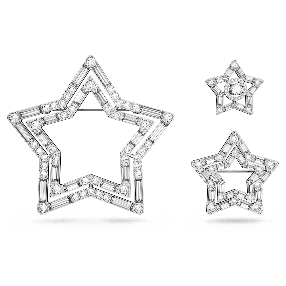 

Swarovski Stella 胸针, 套装 (3), 混合切割, 星星, 白色, 镀铑