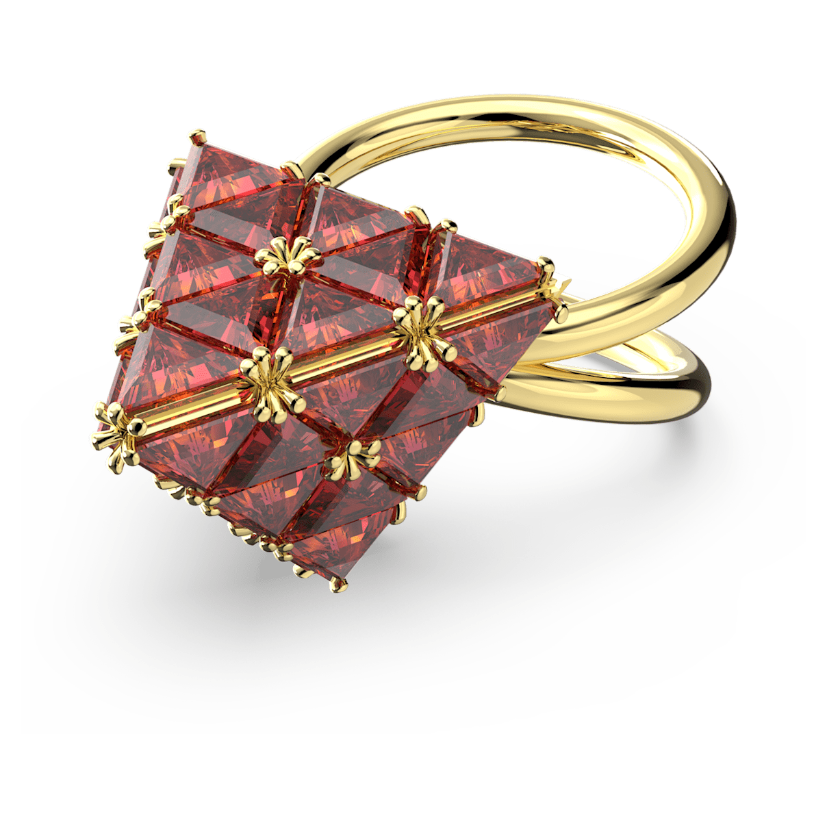 

Swarovski Curiosa 个性戒指, 三角形切割, 红色, 镀金色调
