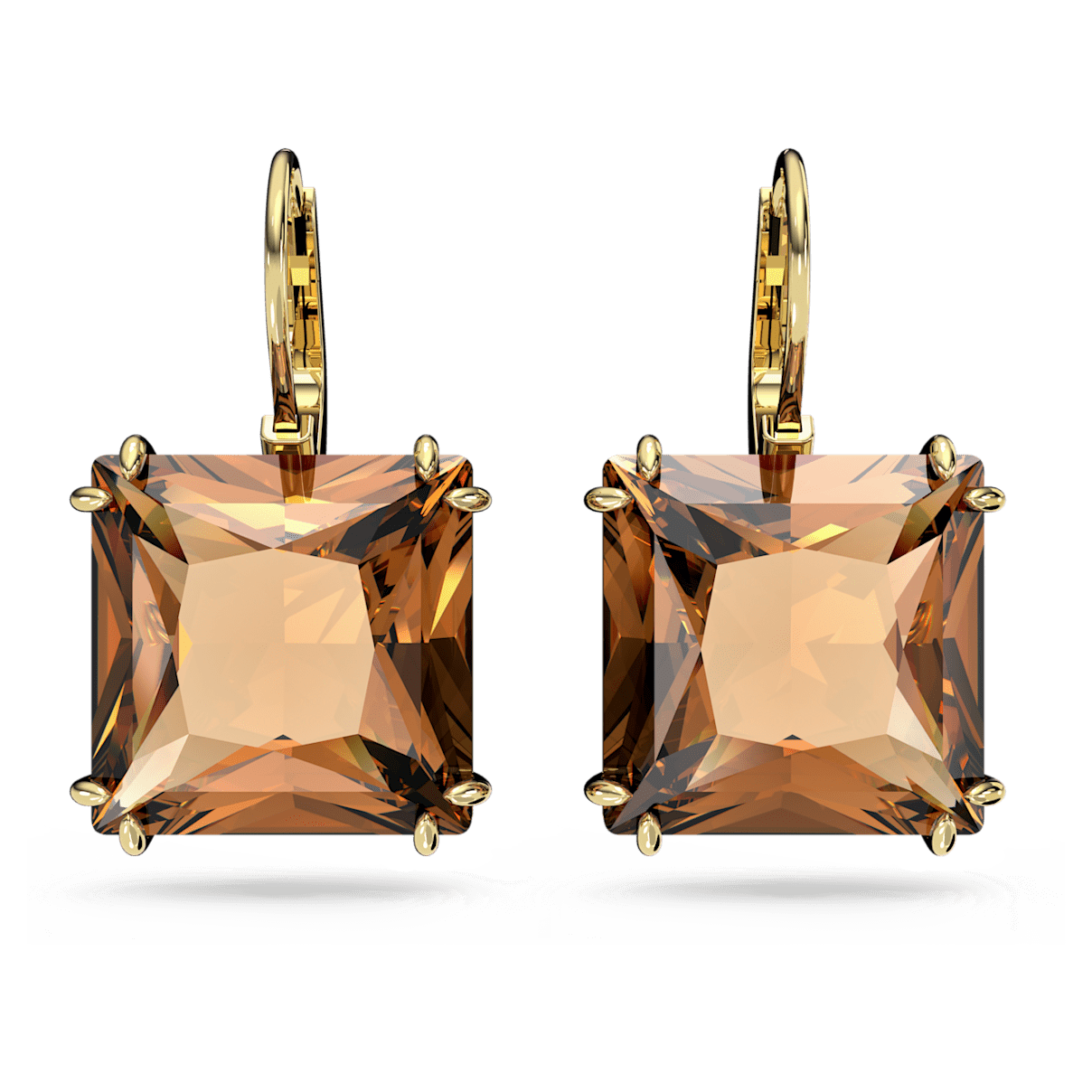 

Swarovski Millenia 水滴形耳环, 方形切割, 棕色, 镀金色调