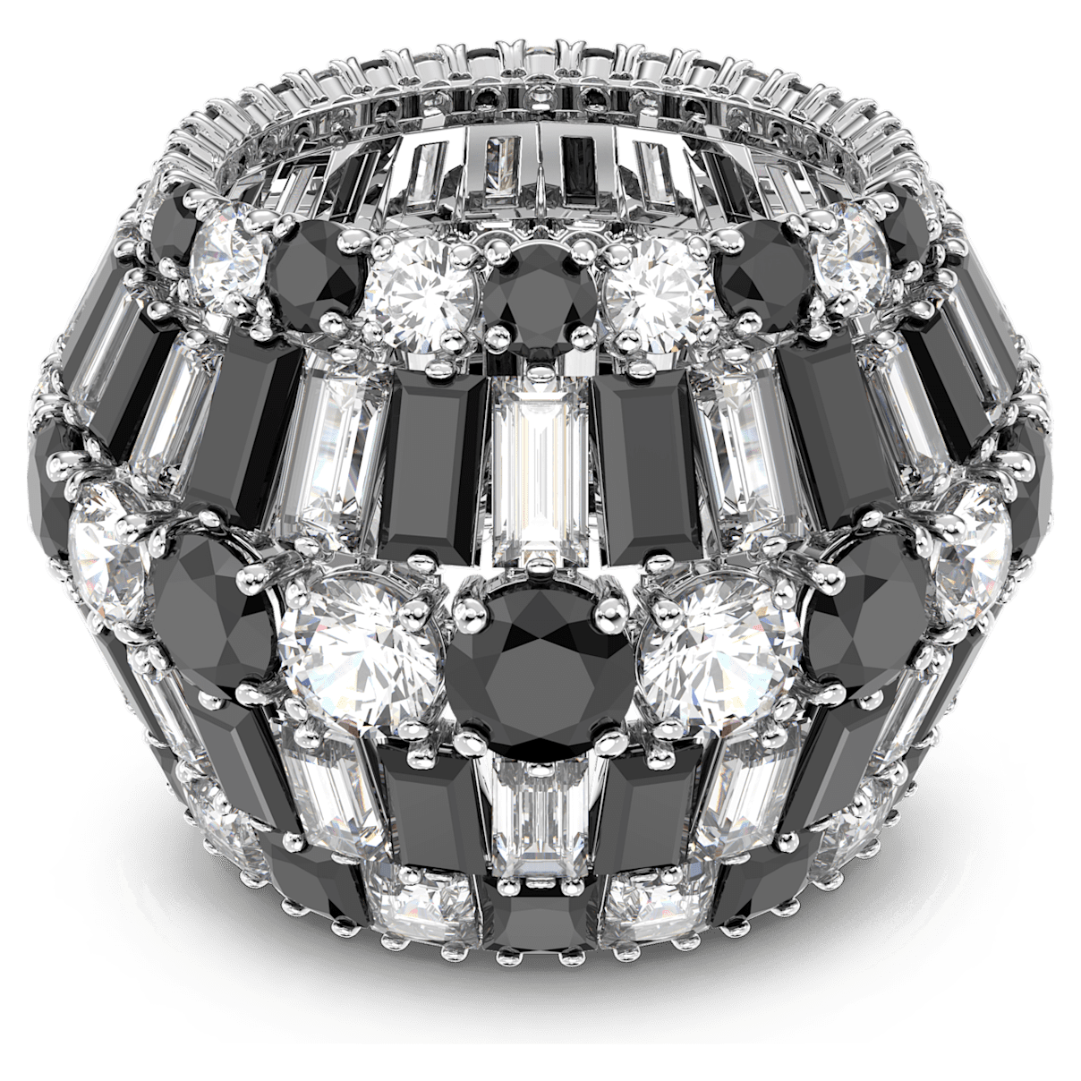 

Swarovski Hyperbola 个性戒指, 混合切割, 黑色, 镀铑