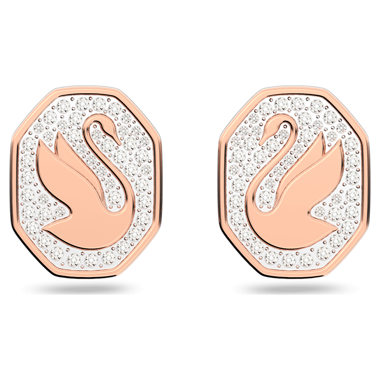 

Swarovski Signum 耳钉, 八边形, 天鹅, 白色, 镀玫瑰金色调