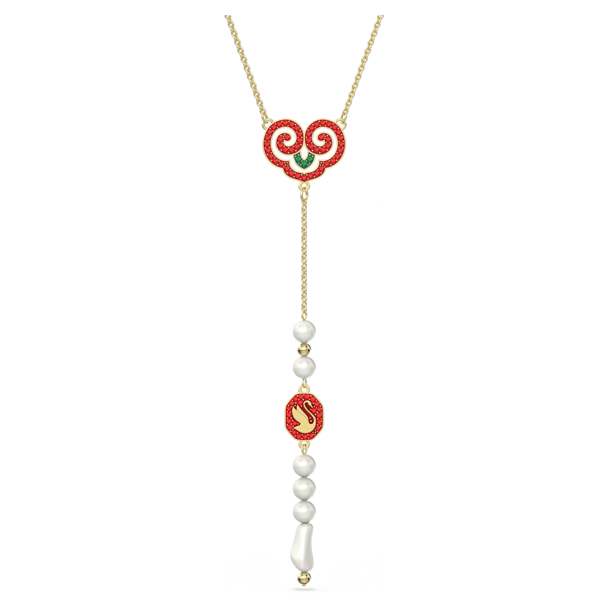 Swarovski Gratia Y 型链坠, 天鹅, 镀金色调