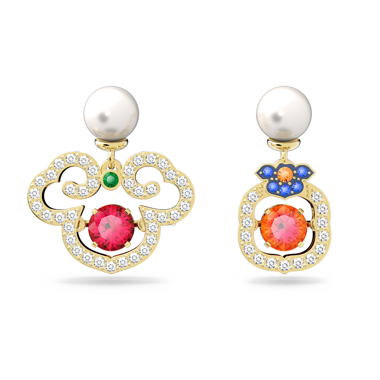 

Swarovski Gratia 水滴形耳环, 非对称设计, 流光溢彩, 镀金色调
