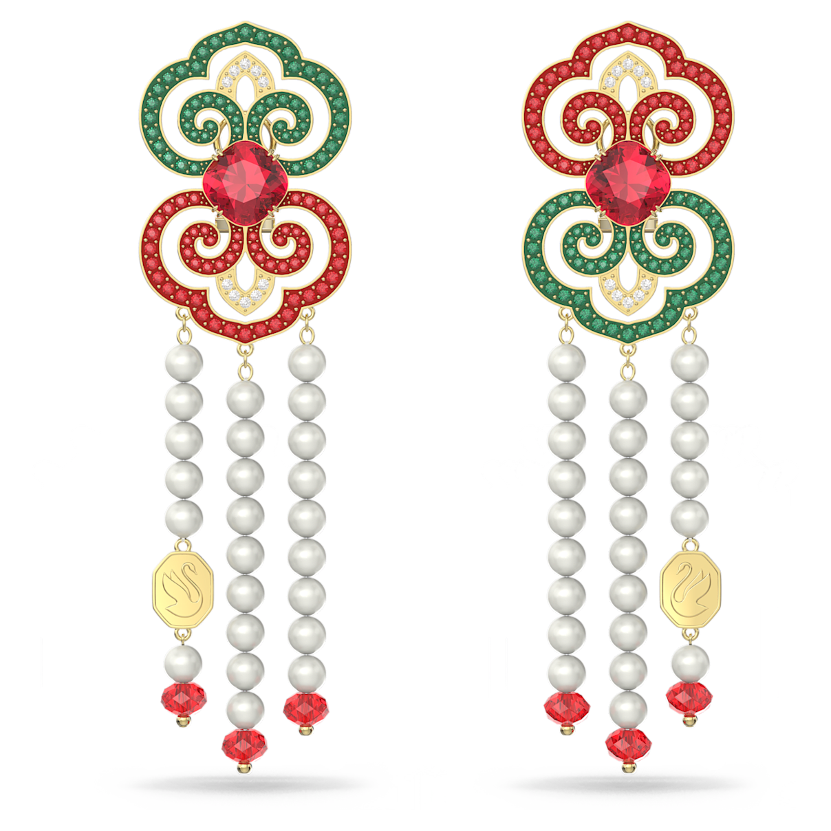 

Swarovski Gratia 水滴形耳环, 非对称设计, 超长, 流光溢彩, 镀金色调