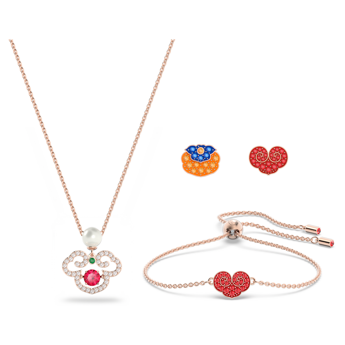 

Swarovski Gratia 套装, 红色, 镀玫瑰金色调