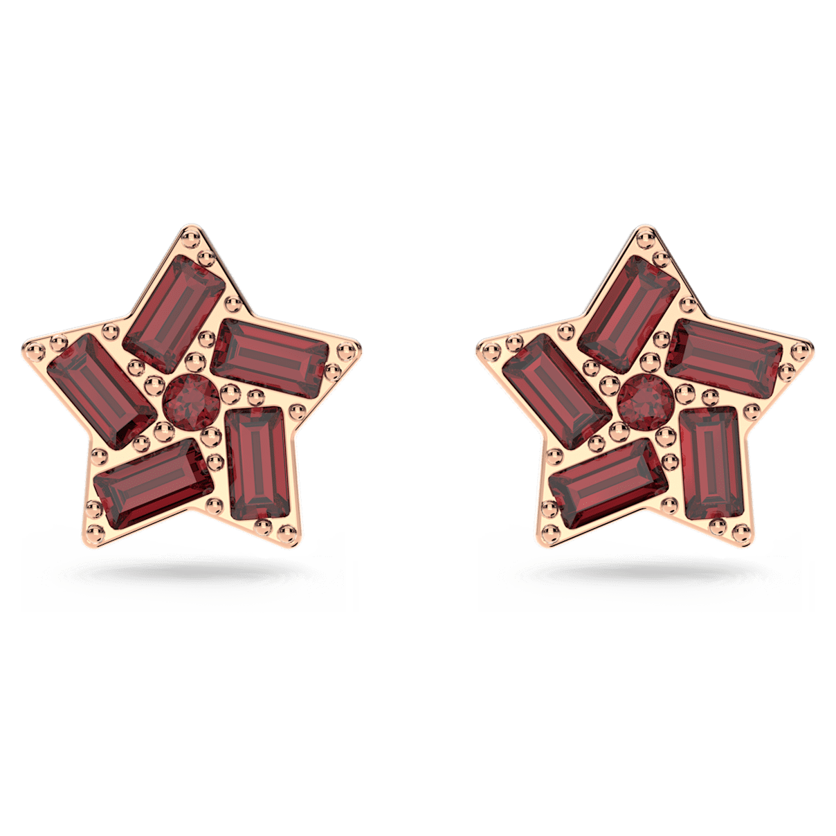 

Swarovski Stella 耳钉, 长方形切割, 星星, 红色, 镀玫瑰金色调