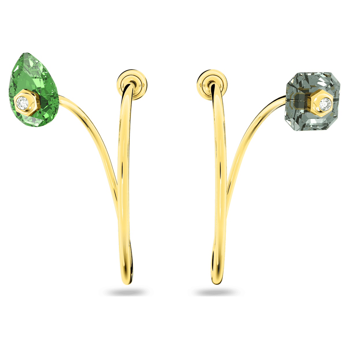 

Swarovski Numina 水滴形耳环, 非对称设计, 混合切割, 短, 流光溢彩, 镀金色调