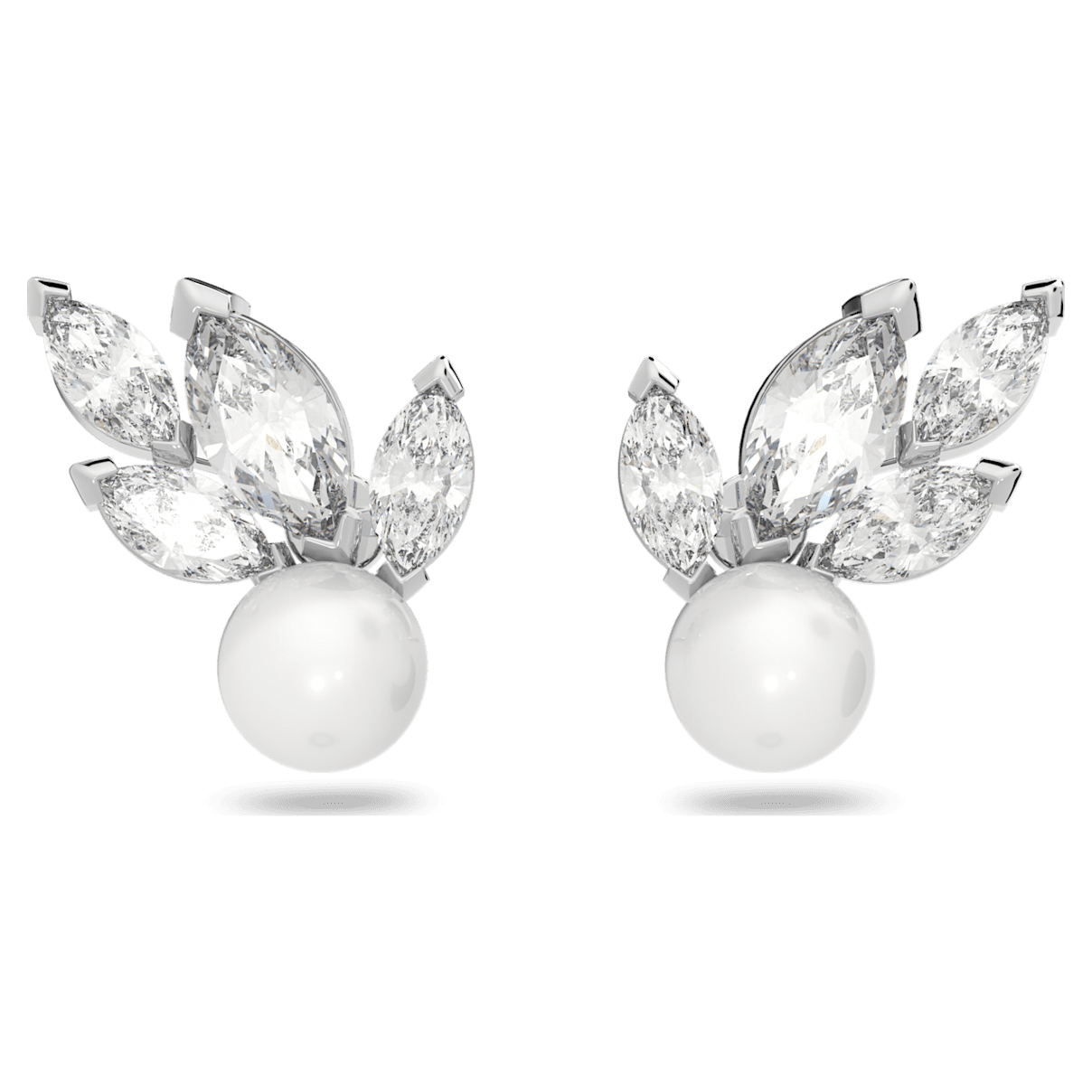 

Swarovski Louison Pearl 耳钉, 叶子, 白色, 镀铑