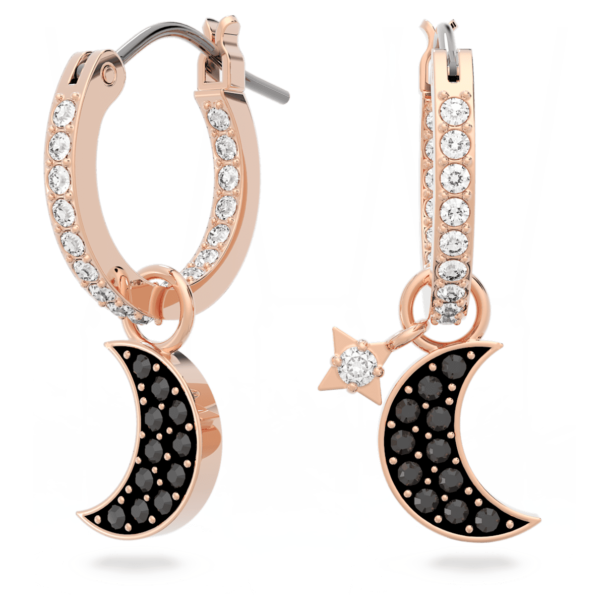 

Swarovski Symbolic 水滴形耳环, 月、星, 黑色, 镀玫瑰金色调