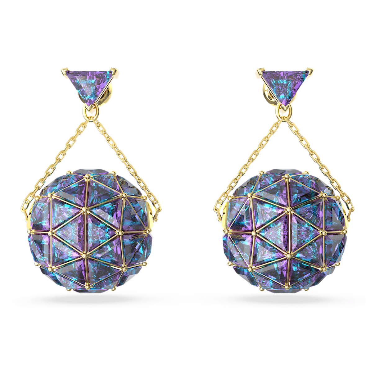

Swarovski Curiosa 水滴形耳环, 三角形切割, 蓝色, 镀金色调