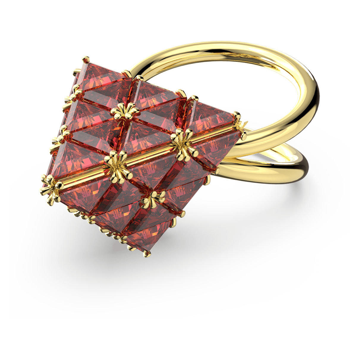 

Swarovski Curiosa 个性戒指, 三角形切割, 红色, 镀金色调