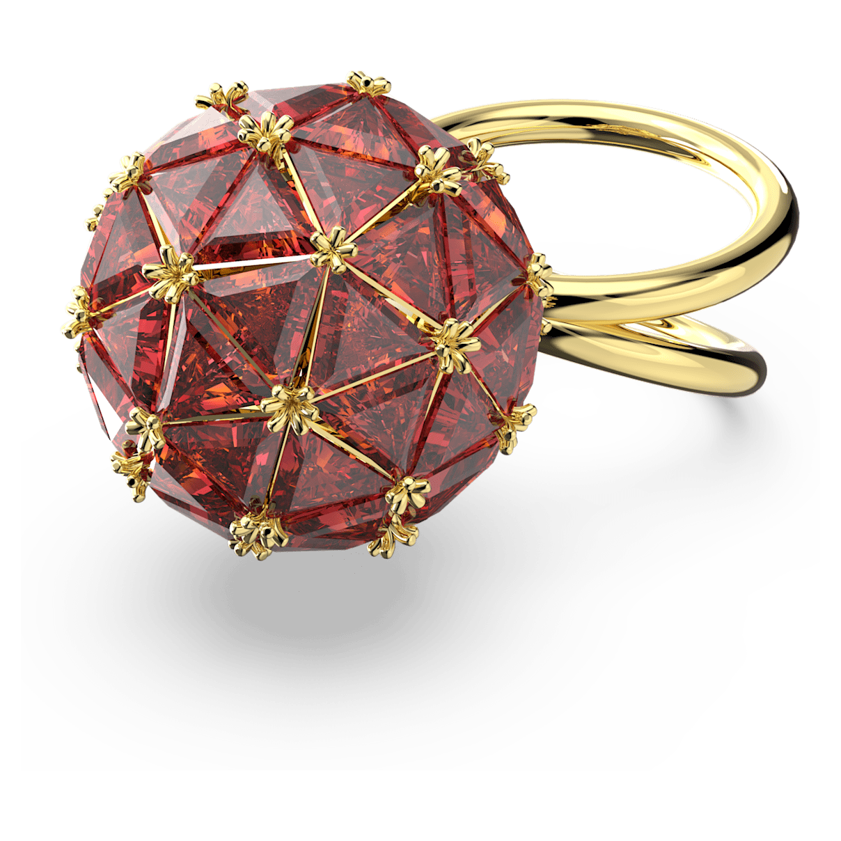 

Swarovski Curiosa 个性戒指, 三角形切割，圆形, 红色, 镀金色调