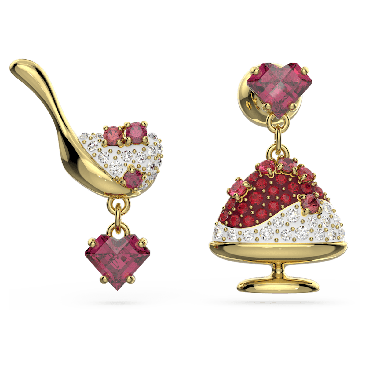 

Swarovski Cariti 水滴形耳环, 非对称设计, 红豆冰, 红色, 镀金色调