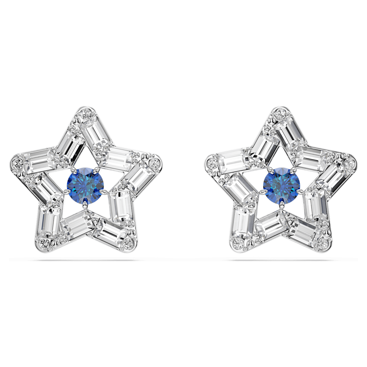

Swarovski Stella 耳钉, 混合切割, 星星, 蓝色, 镀铑