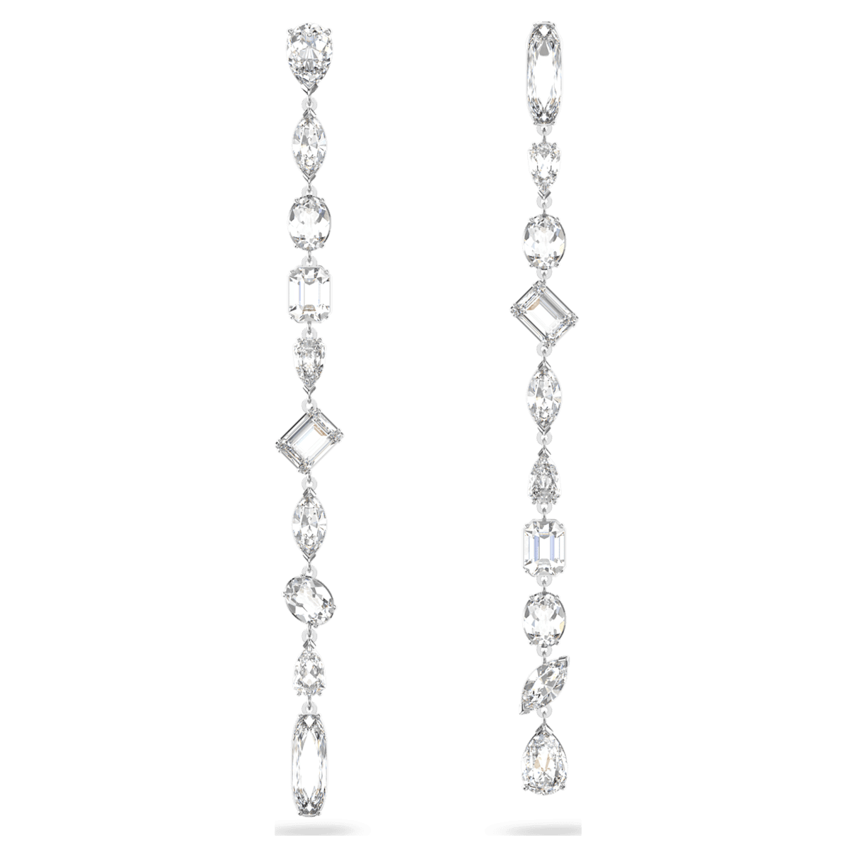 

Swarovski Gema 水滴形耳环, 非对称设计, 混合切割, 超长, 白色, 镀铑
