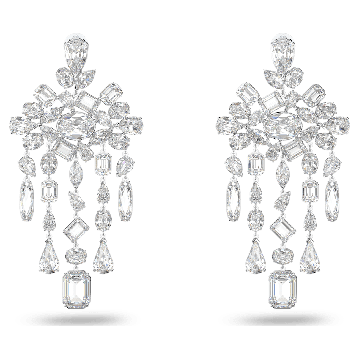 

Swarovski Gema 夹式耳环, 混合切割, 垂饰, 白色, 镀铑