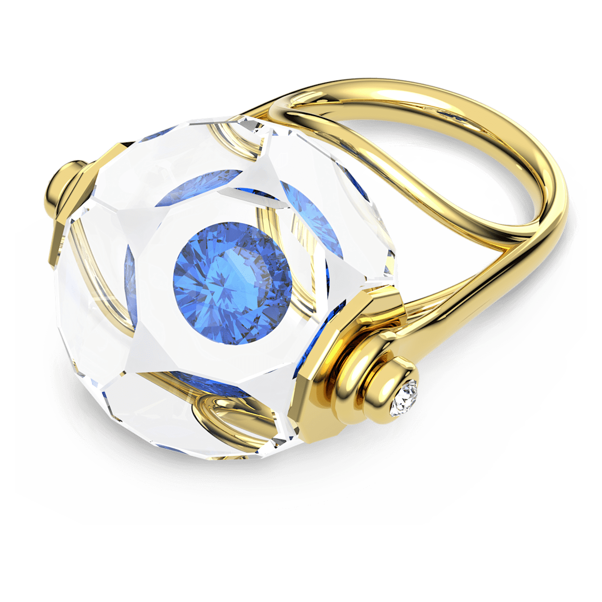 

Swarovski Curiosa 个性戒指, 悬浮圆形尖背水钻, 蓝色, 镀金色调