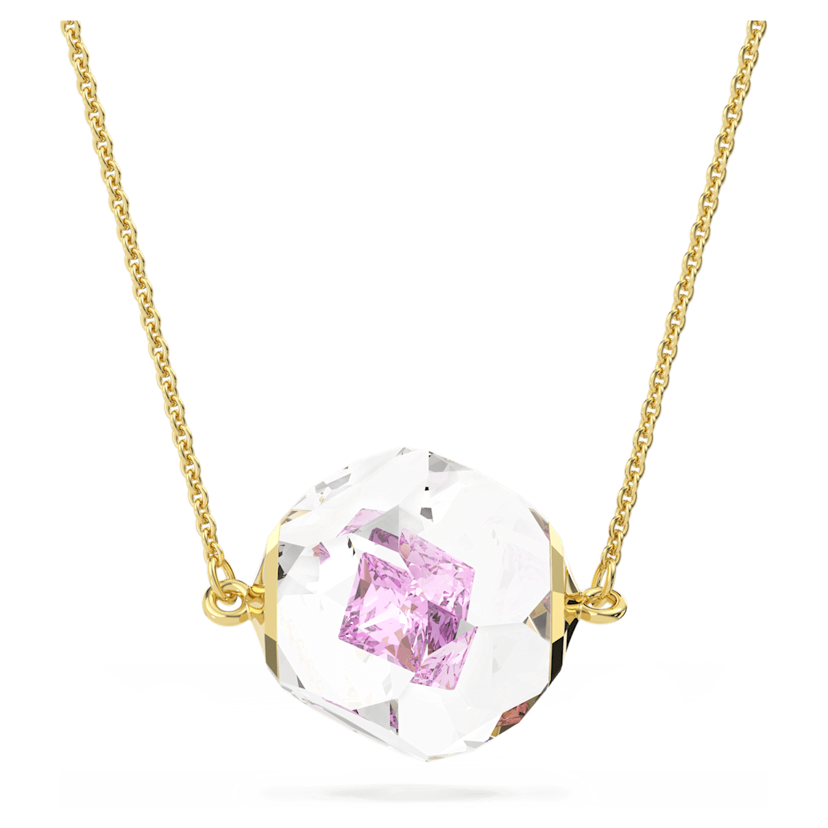 

Swarovski Curiosa 项链, 悬浮圆形尖背水钻, 粉红色, 镀金色调
