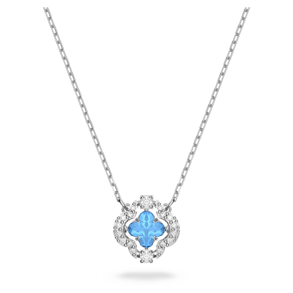 

Swarovski Sparkling Dance 项链, 幸运草, 蓝色, 镀铑