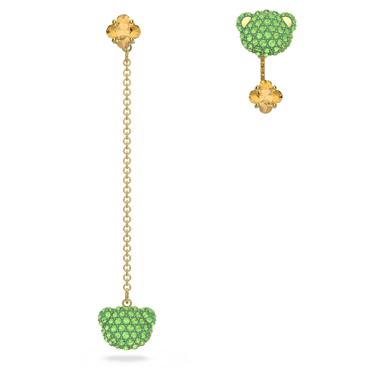 

Swarovski Teddy 水滴形耳环, 非对称设计, 熊, 流光溢彩, 镀金色调