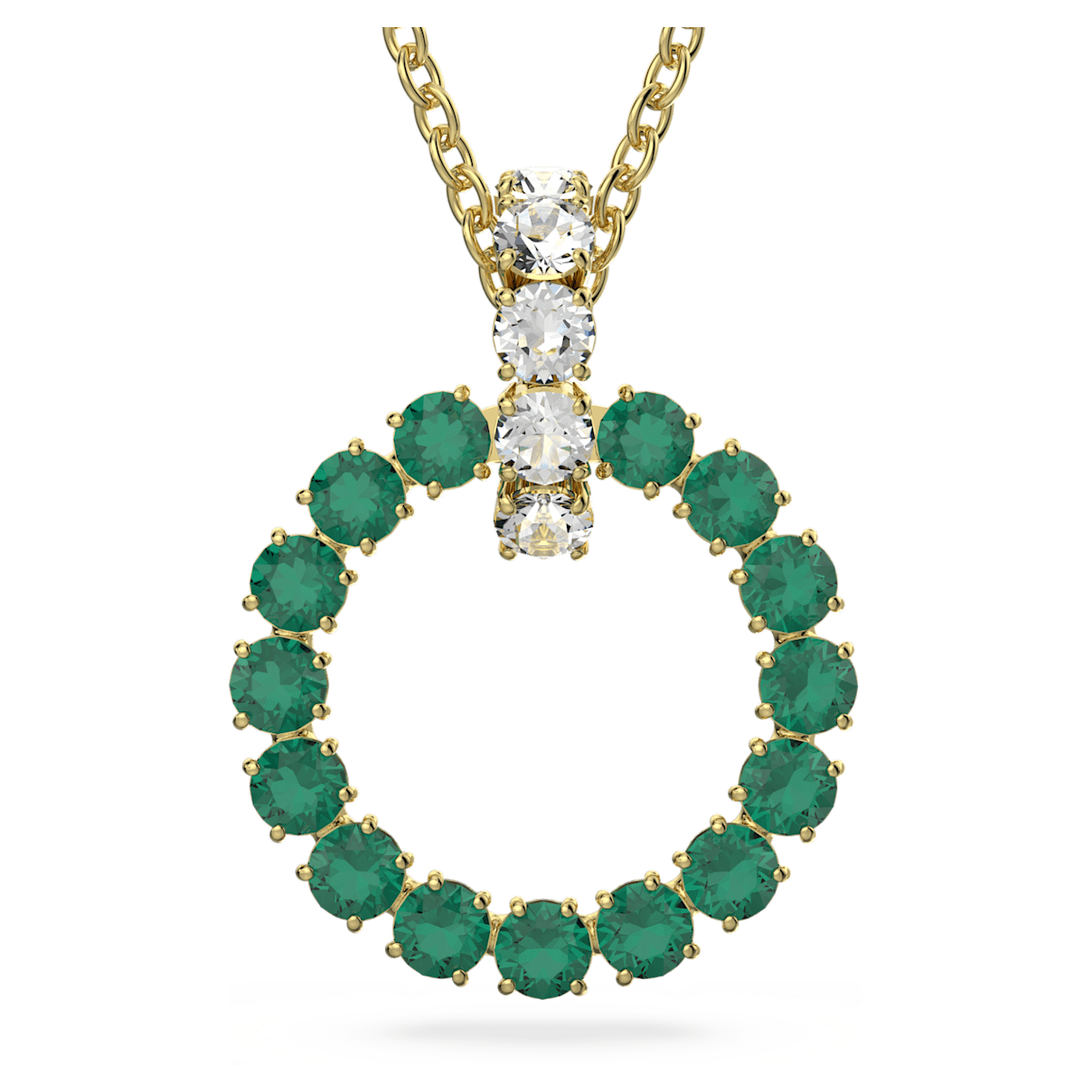 

Swarovski Exalta pendant, Round cut, Extra long, Green, Gold-tone plated