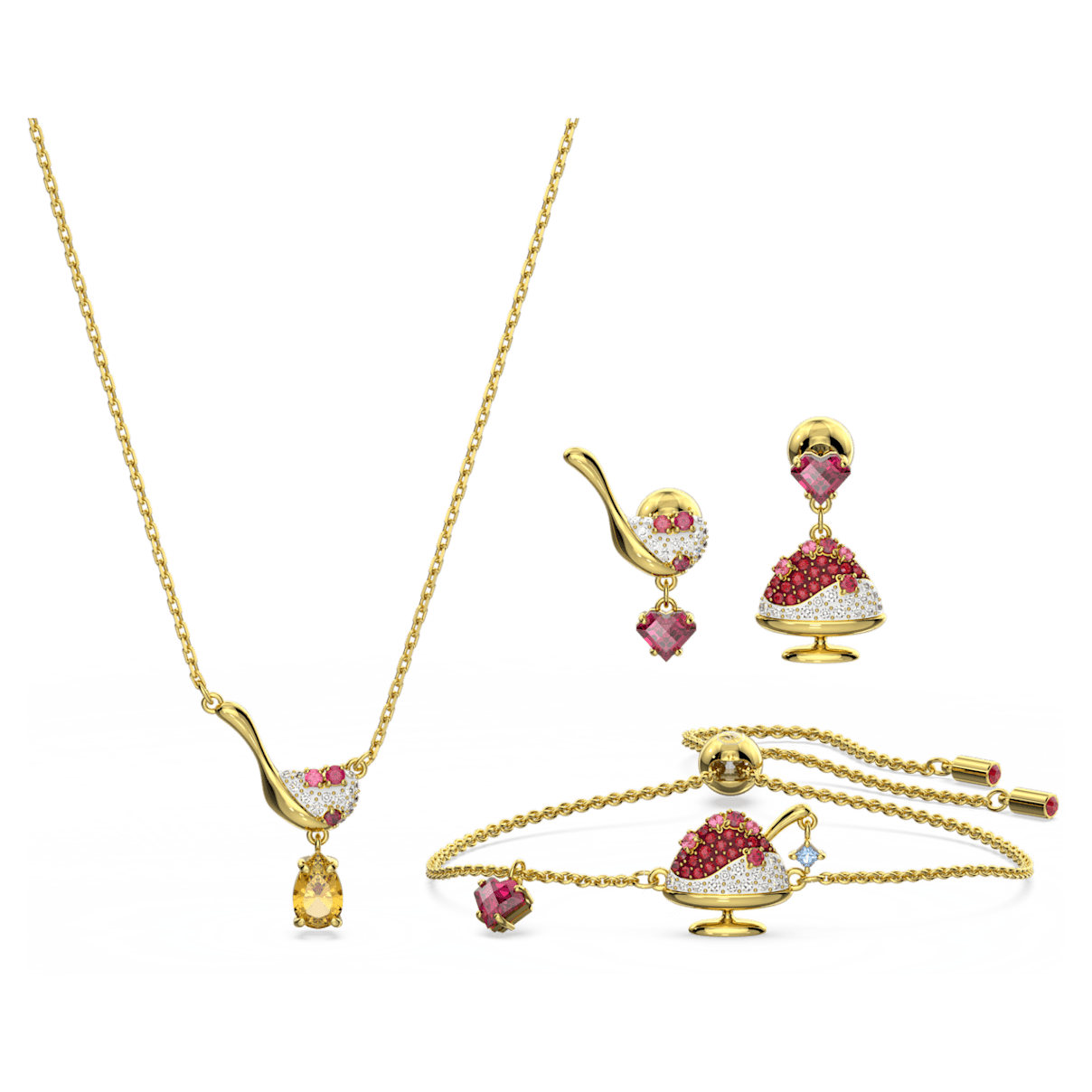 

Swarovski Cariti 套装, 红豆冰, 红色, 镀金色调