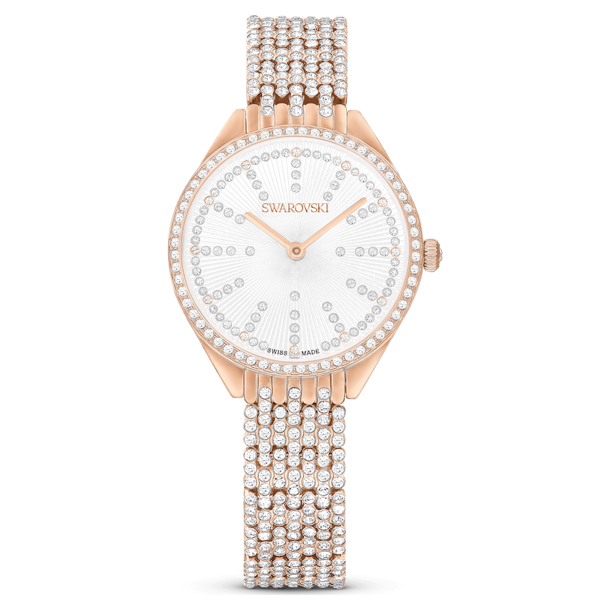 

Swarovski Attract 腕表, 瑞士制造, 镶嵌, 金属手链, 玫瑰金色调, 玫瑰金色调润饰
