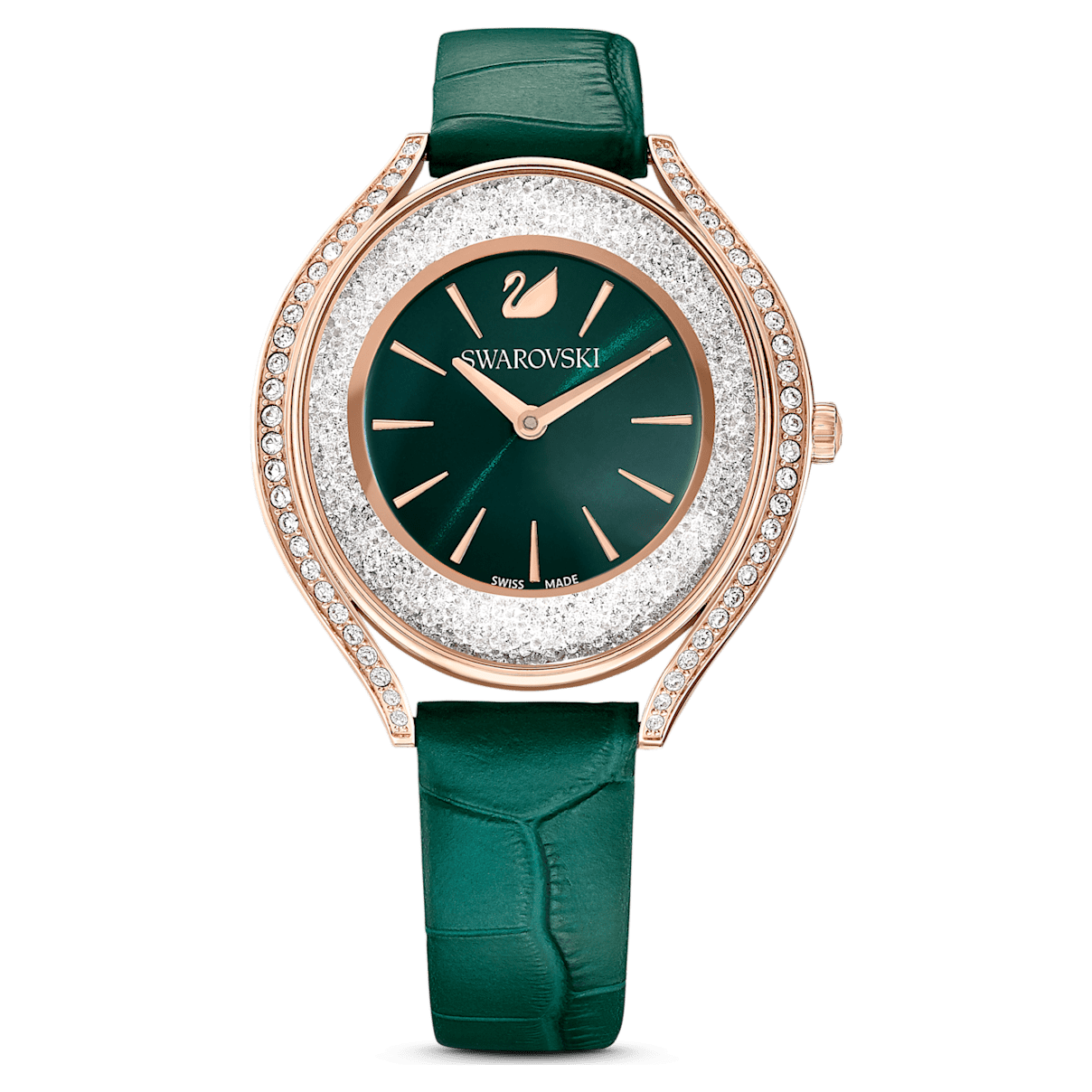 

Swarovski Crystalline Aura 腕表, 瑞士制造, 真皮表带, 绿色, 玫瑰金色调润饰