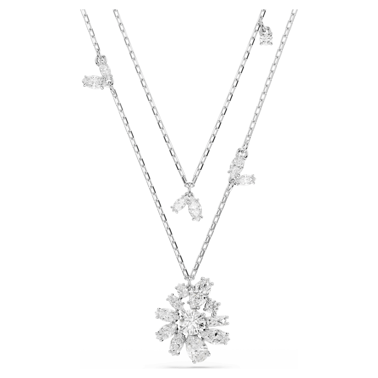 

Swarovski Gema 层次项链, 混合切割, 花朵, 白色, 镀铑