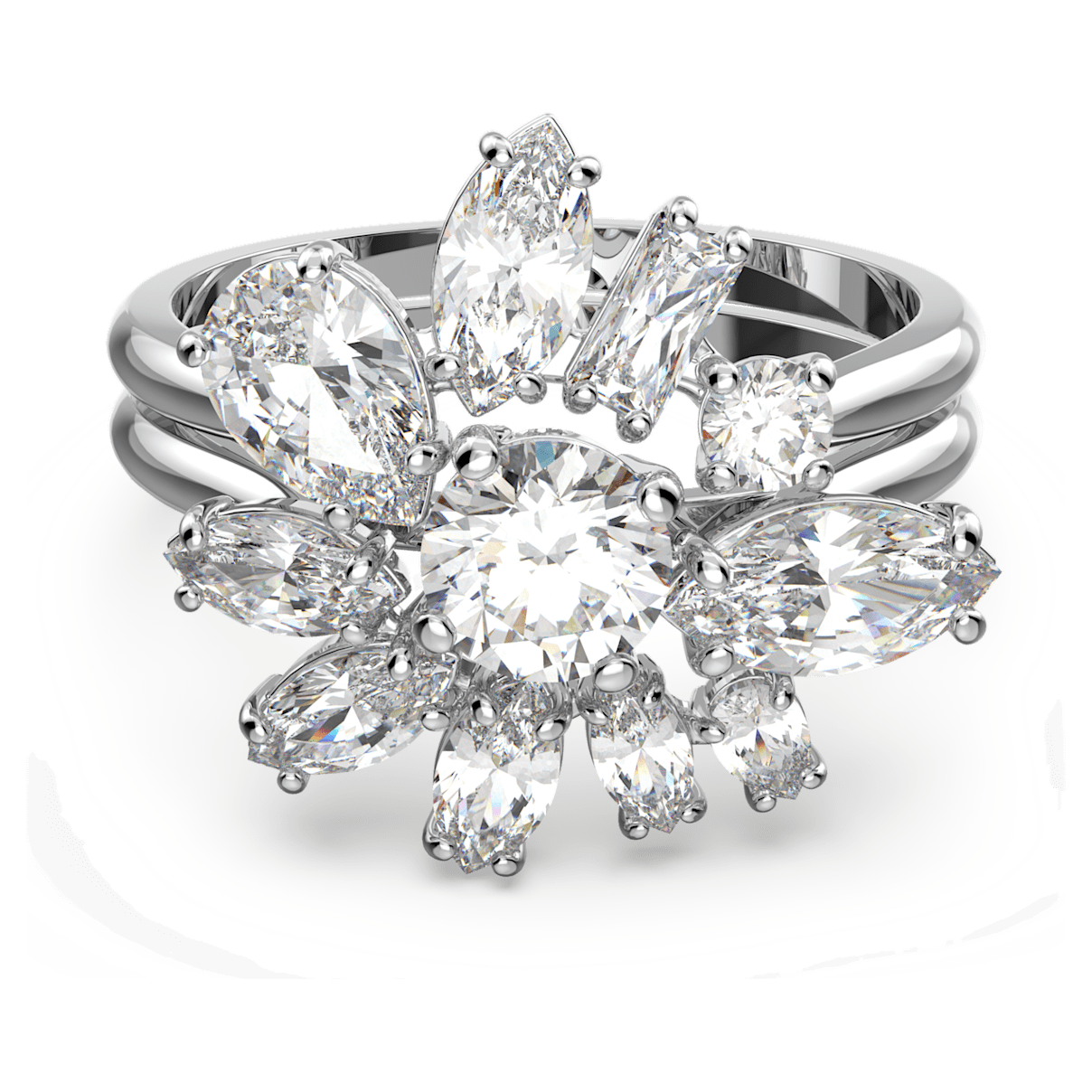 

Swarovski Gema 个性戒指, 混合切割, 花朵, 白色, 镀铑
