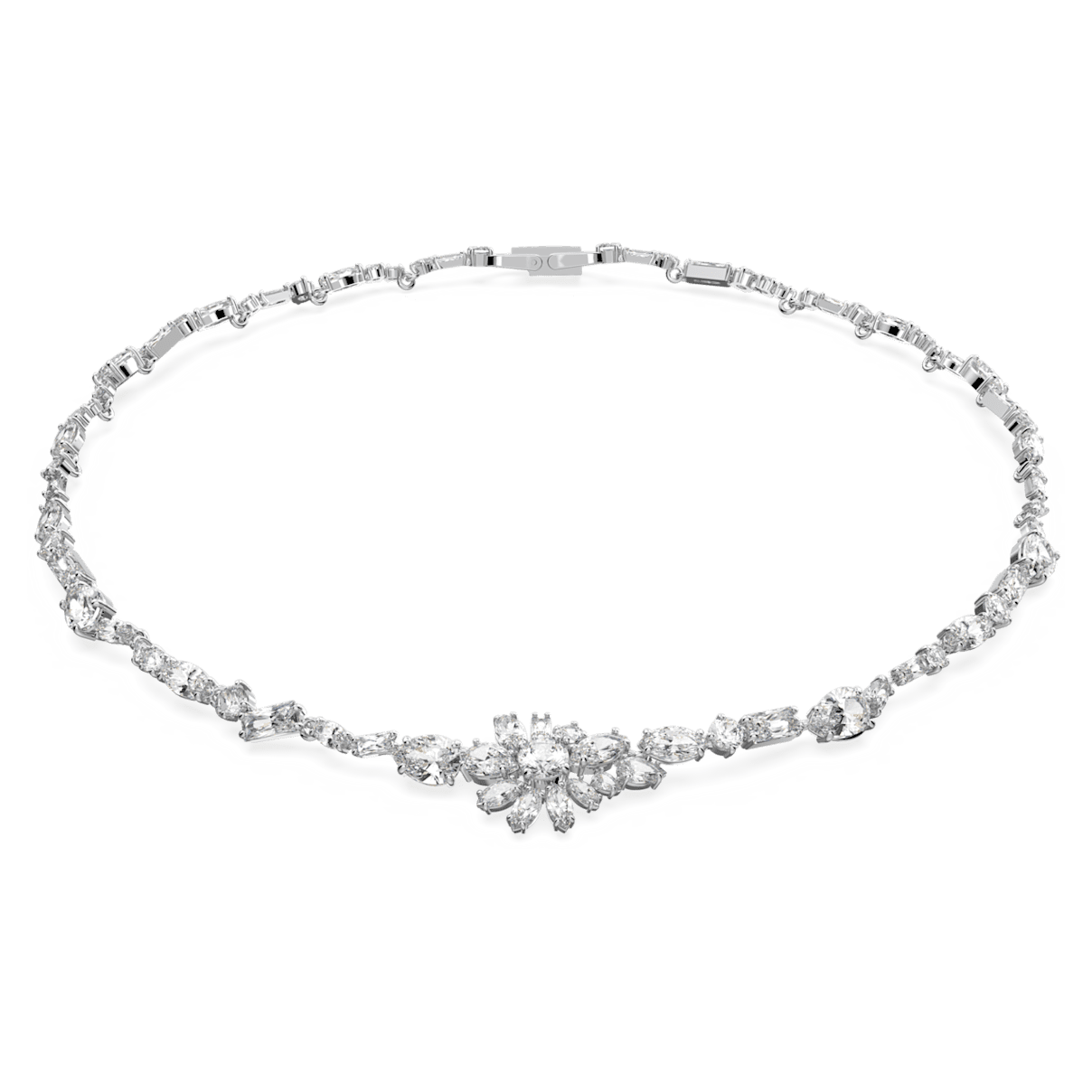 

Swarovski Gema 项链, 混合切割, 花朵, 白色, 镀铑