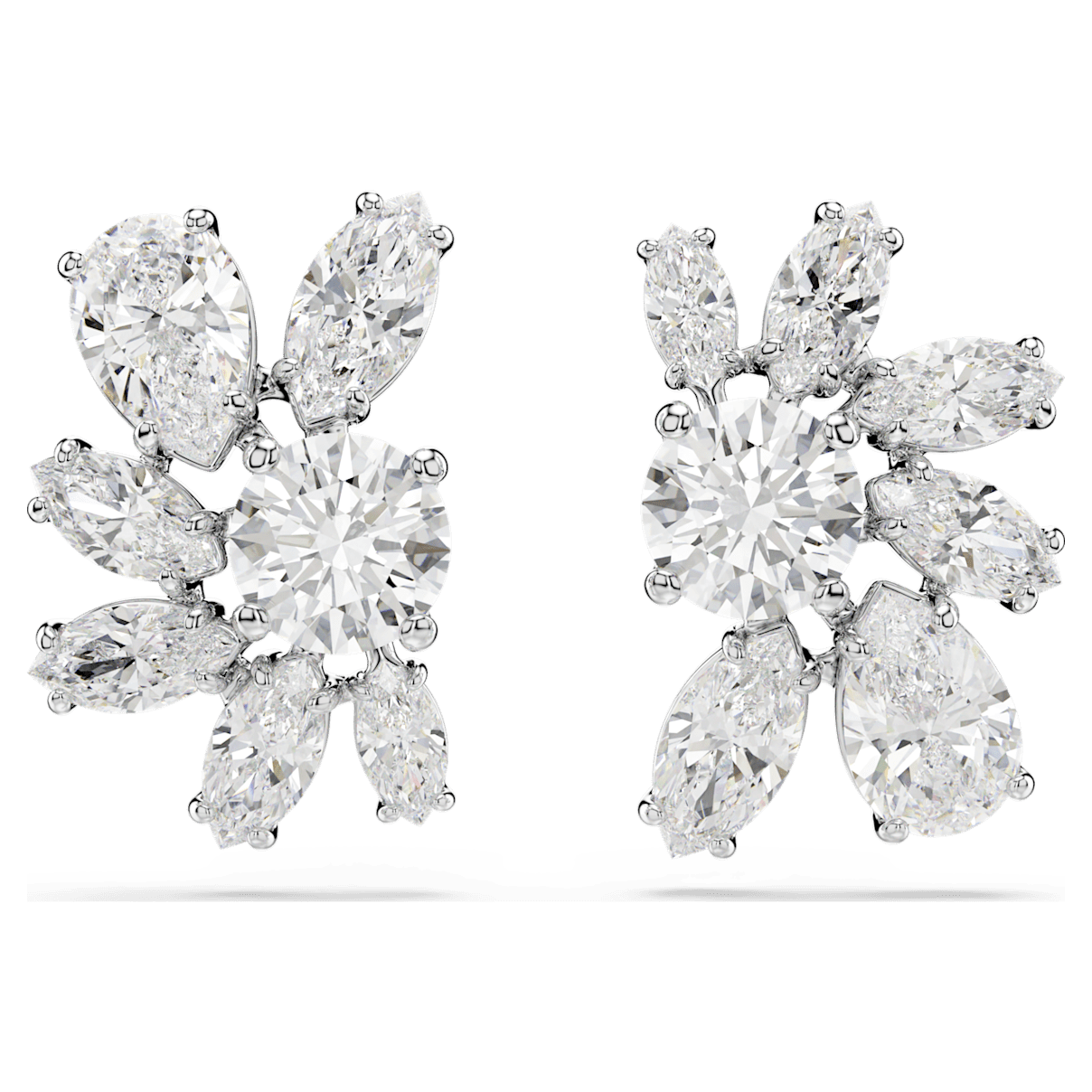 

Swarovski Gema 耳钉, 混合切割, 花朵, 白色, 镀铑