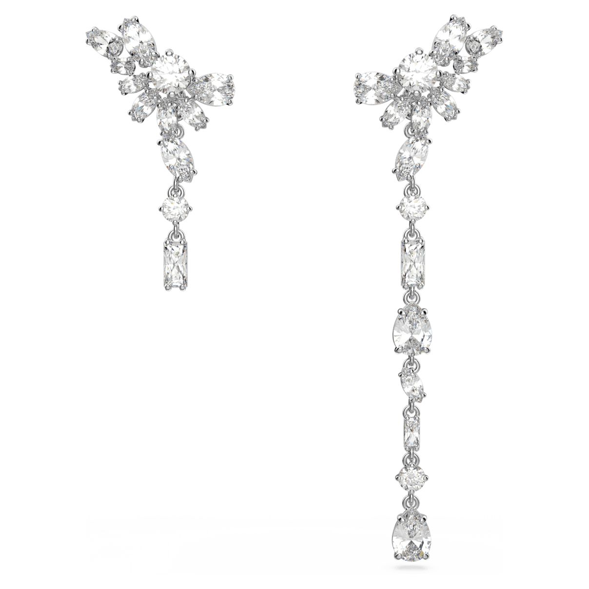 

Swarovski Gema 水滴形耳环, 非对称设计, 混合切割, 花朵, 短, 白色, 镀铑
