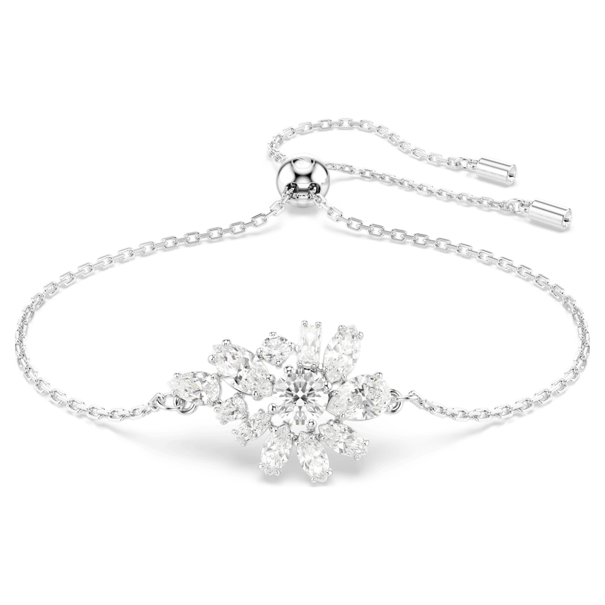 

Swarovski Gema 手链, 混合切割, 花朵, 白色, 镀铑