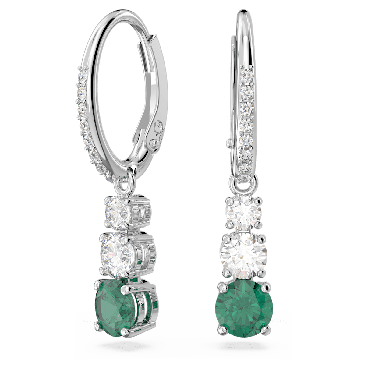 

Swarovski Attract Trilogy 水滴形耳环, 圆形切割, 绿色, 镀铑