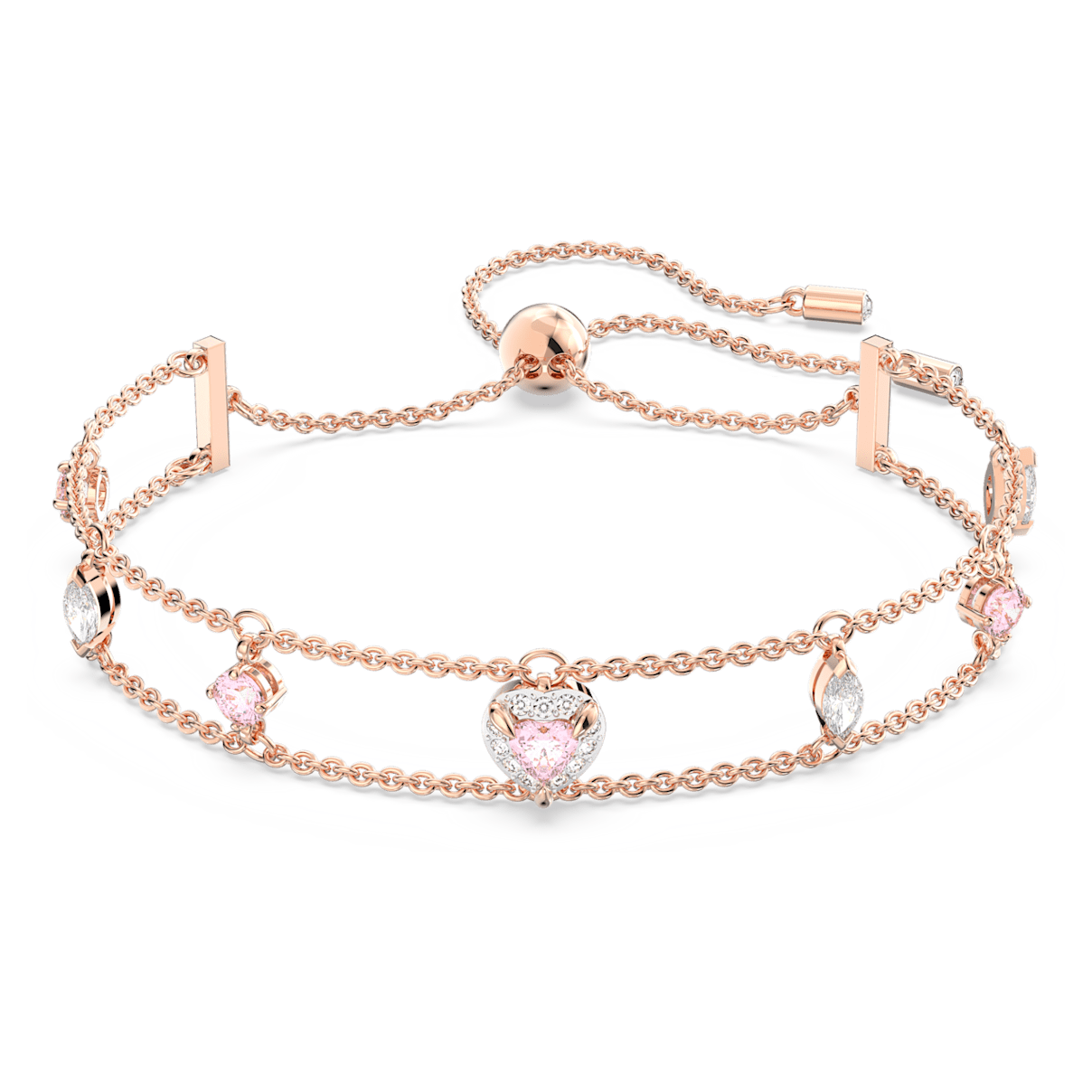 

Swarovski One 手链, 混合切割, 心形, 粉红色, 镀玫瑰金色调