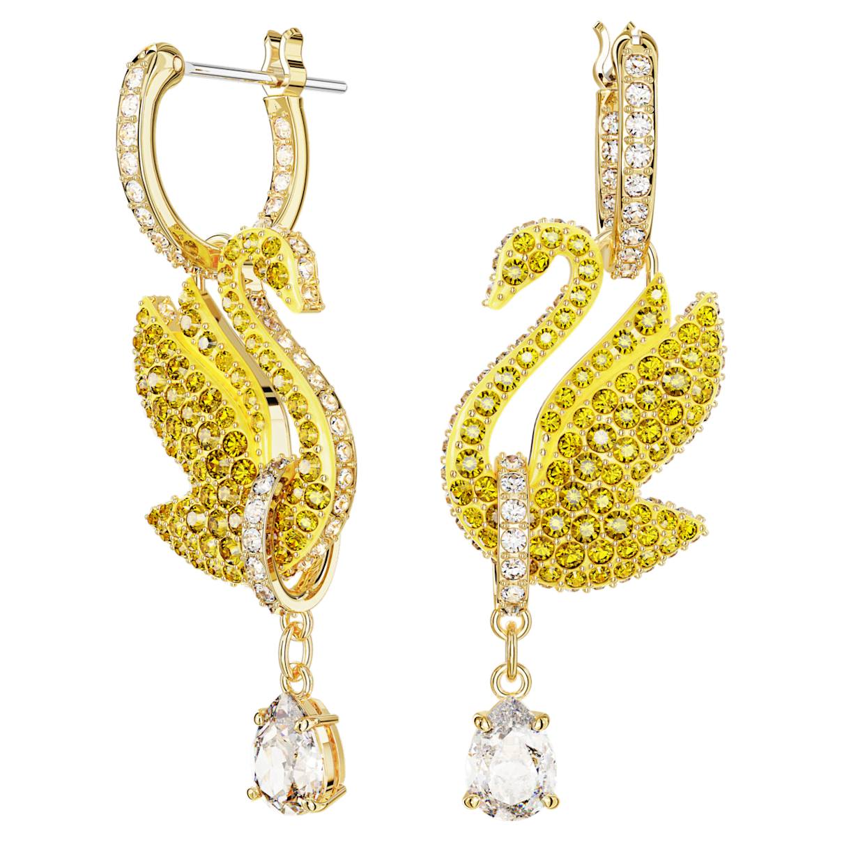 

Swarovski Iconic Swan 水滴形耳环, 天鹅, 黄色, 镀金色调