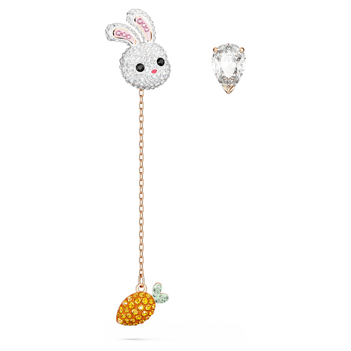 

Swarovski Zodiac Rabbit 水滴形耳环, 非对称设计, 兔子和胡萝卜, 短, 流光溢彩, 镀玫瑰金色调