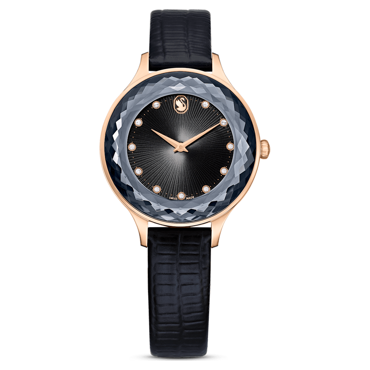 

Swarovski Octea Nova 腕表, 瑞士制造, 真皮表带, 黑色, 玫瑰金色调润饰